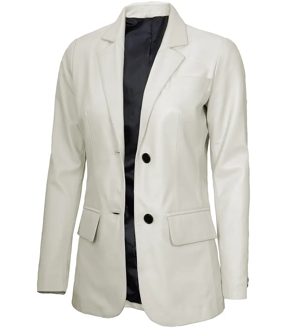 Off White Two Button Women's Real Leather Blazer