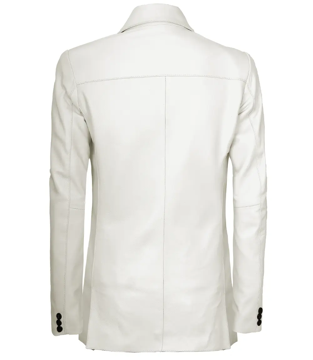 Off White Two Button Women's Real Leather Blazer