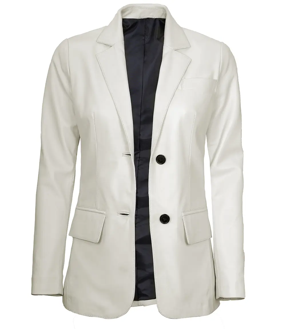 Off White Two Button Women's Real Leather Blazer