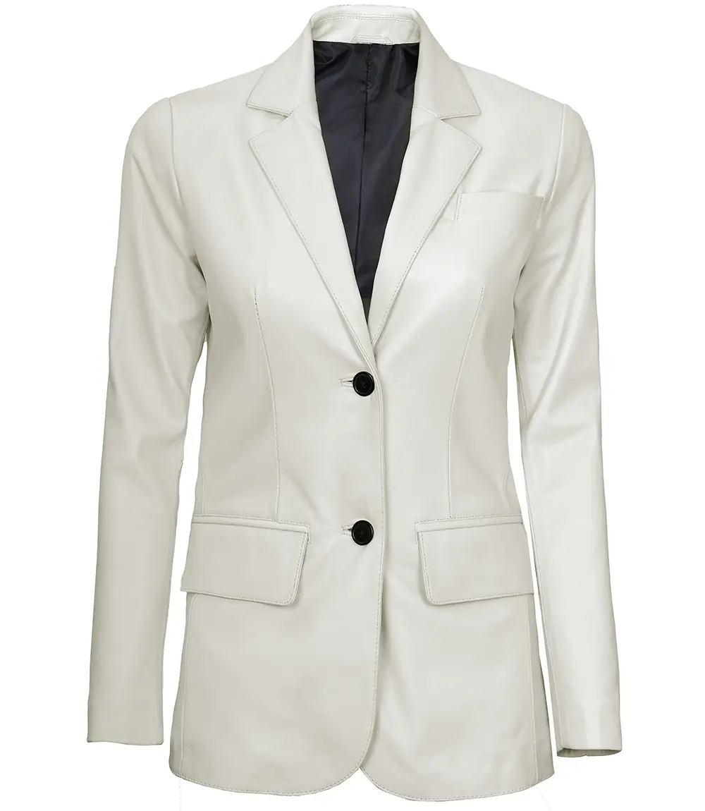 Off White Two Button Women's Real Leather Blazer