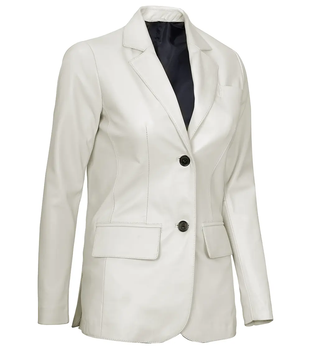 Off White Two Button Women's Real Leather Blazer