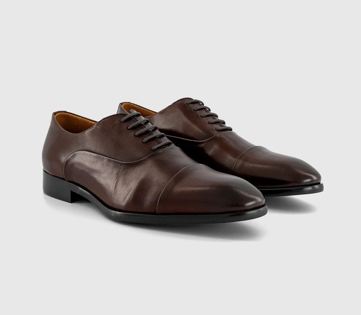 OFFICE Montague Toe Cap Oxford Shoes Brown Leather