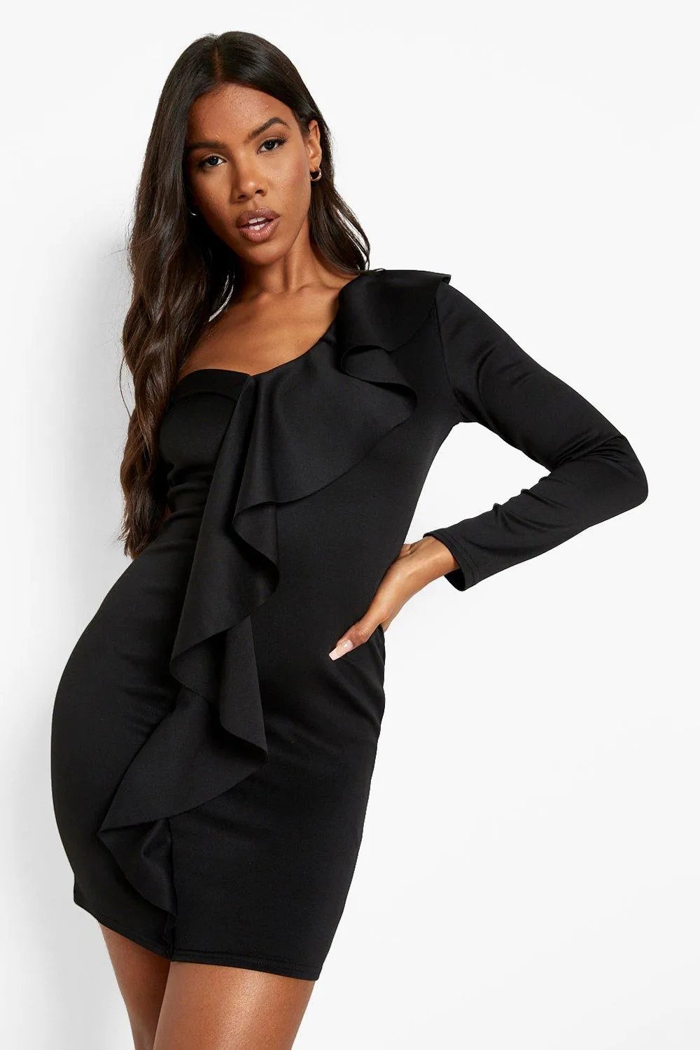 One Shoulder Frill Detail Scuba Blazer Dress