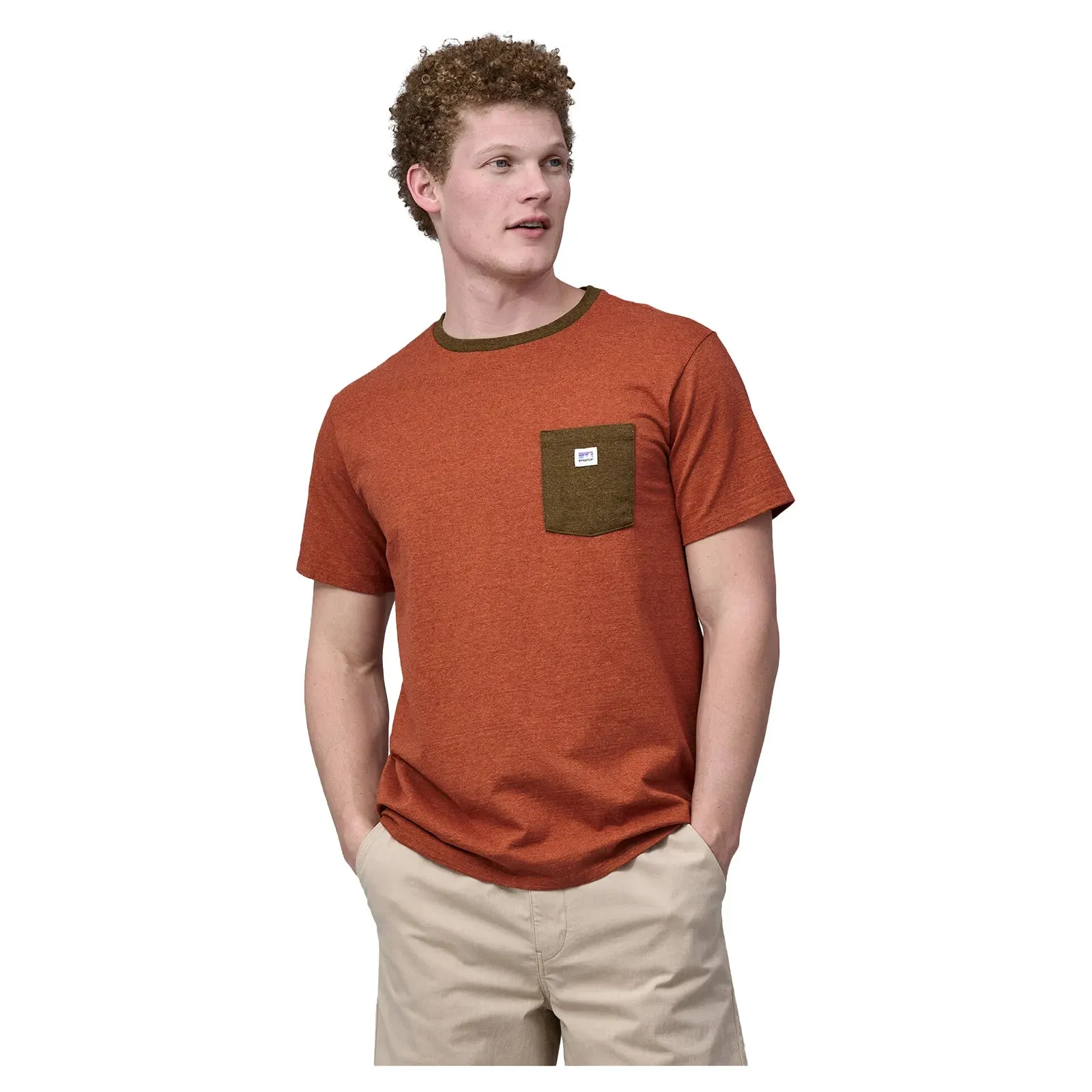 Patagonia Shop Sticker Pocket Mens Responsibili-Tee - Henna Brown