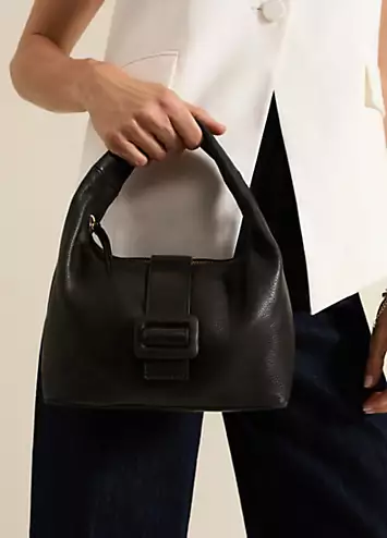 Phase Eight Black Leather Mini Buckle Tote Bag | Grattan