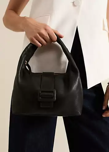 Phase Eight Black Leather Mini Buckle Tote Bag | Grattan