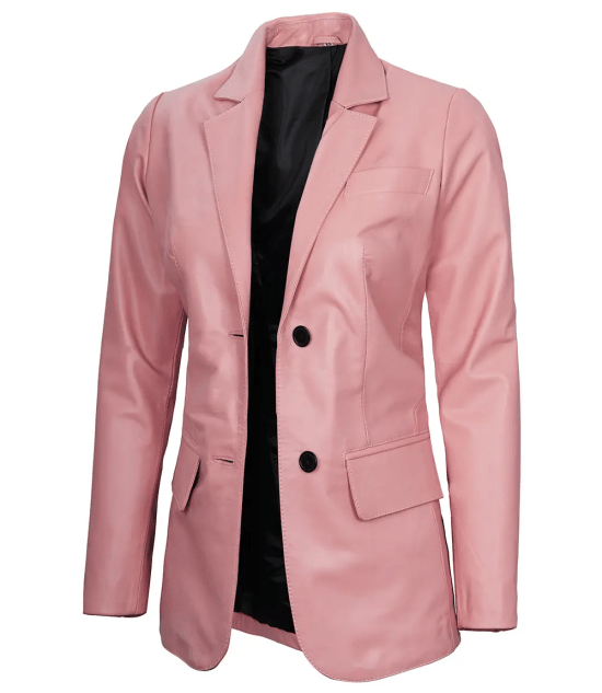 Pink Women's Real Leather Blazer Jacket