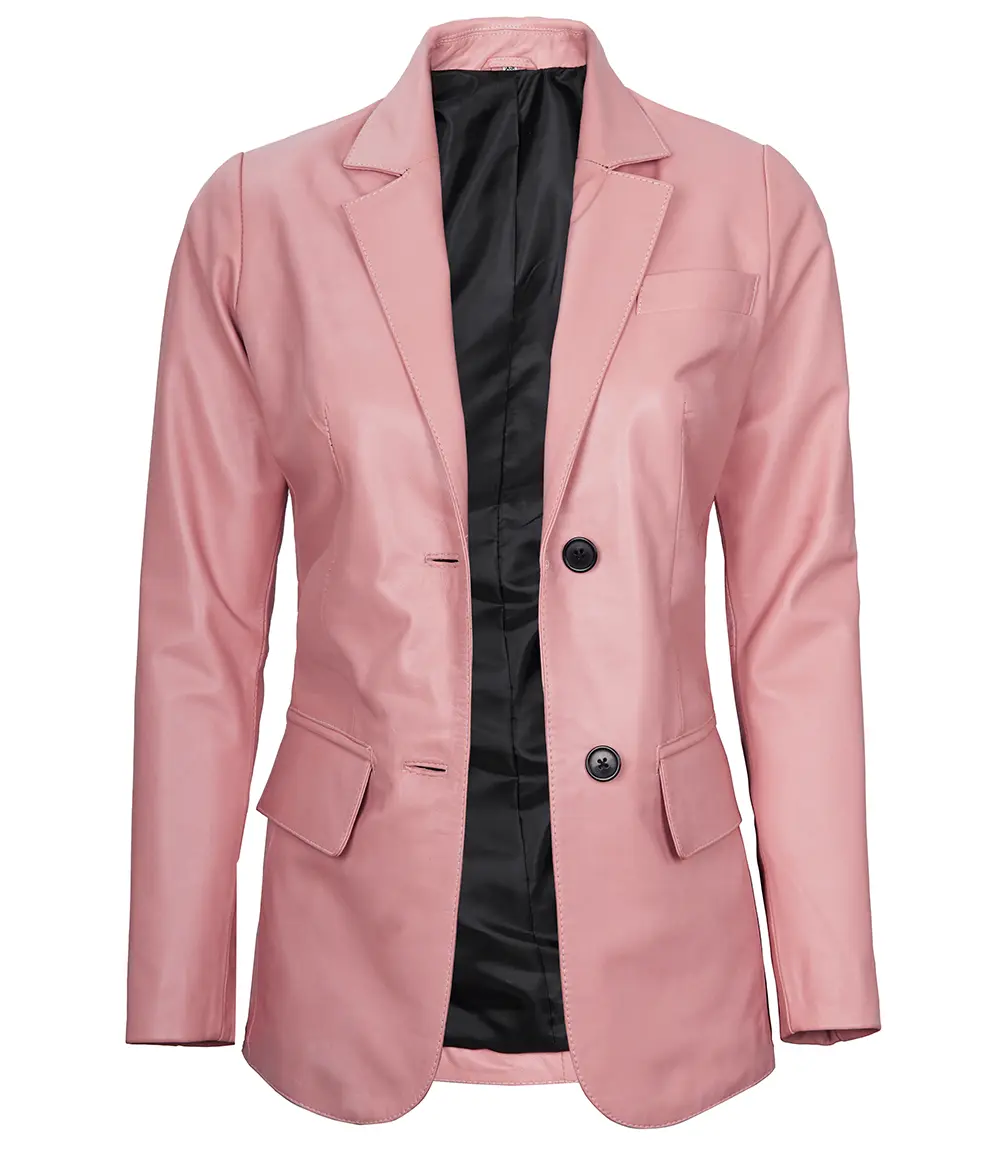 Pink Women's Real Leather Blazer Jacket