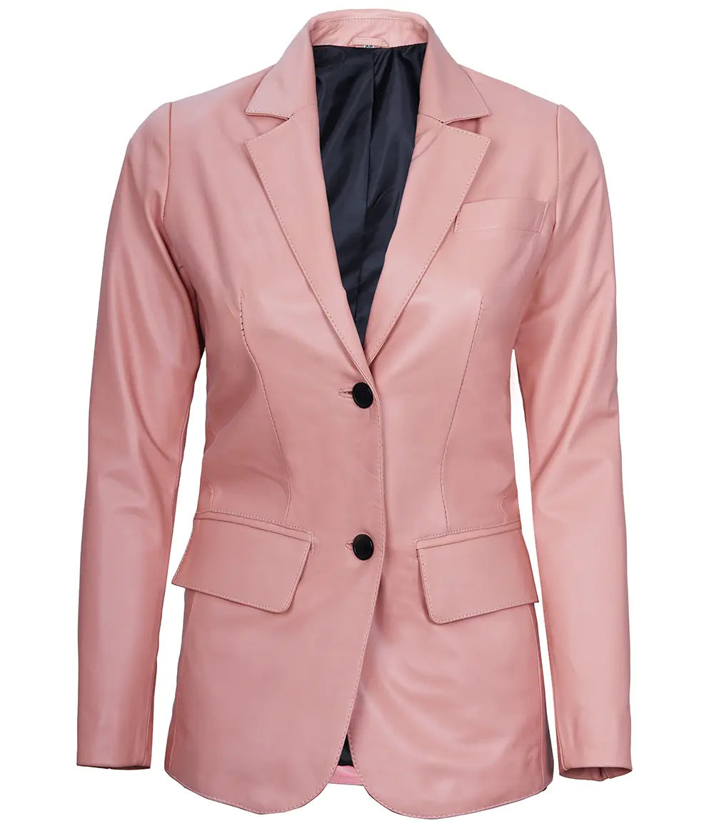 Pink Women's Real Leather Blazer Jacket