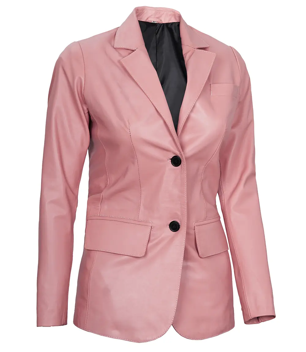 Pink Women's Real Leather Blazer Jacket