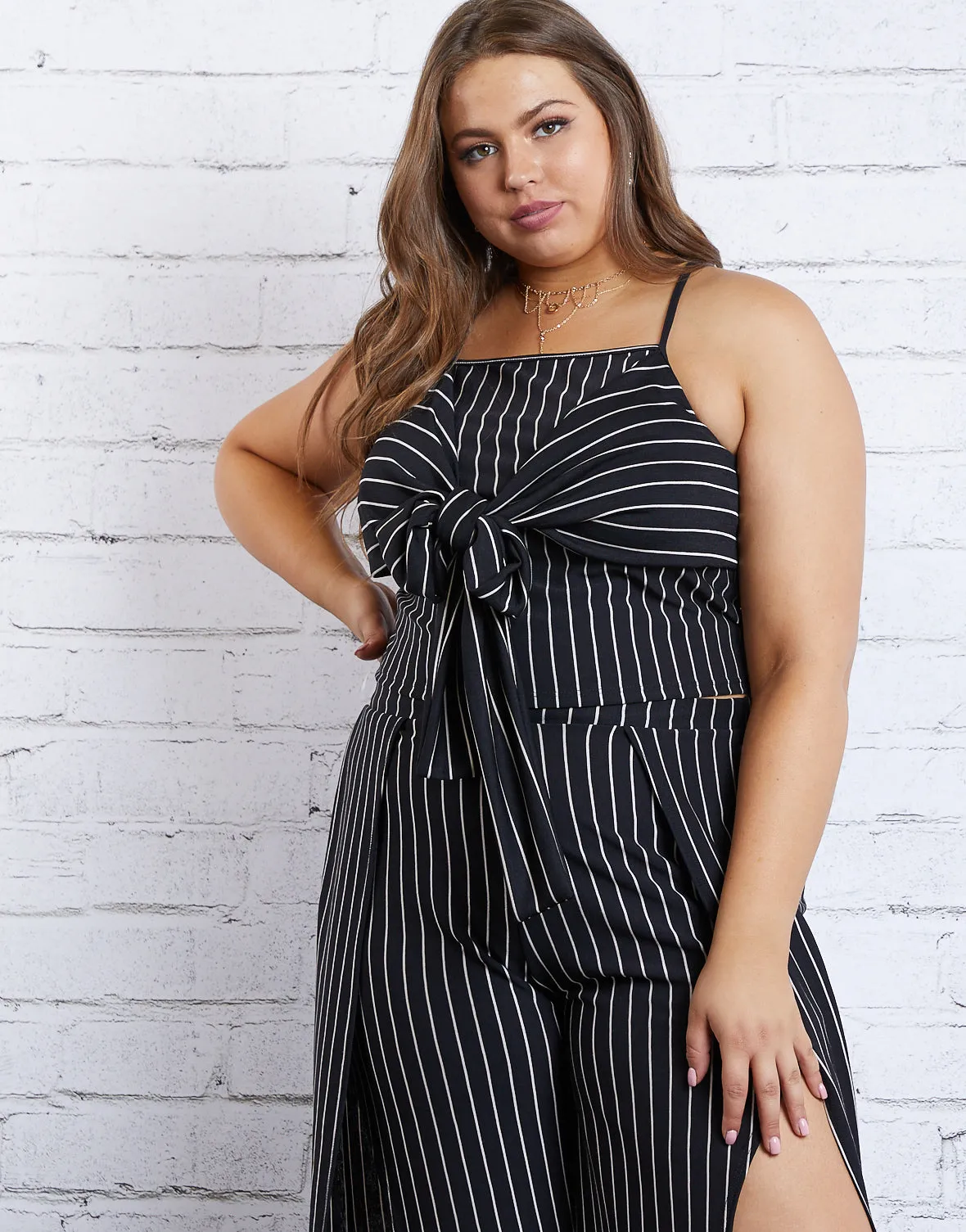 Plus Size Striped Tie Tank