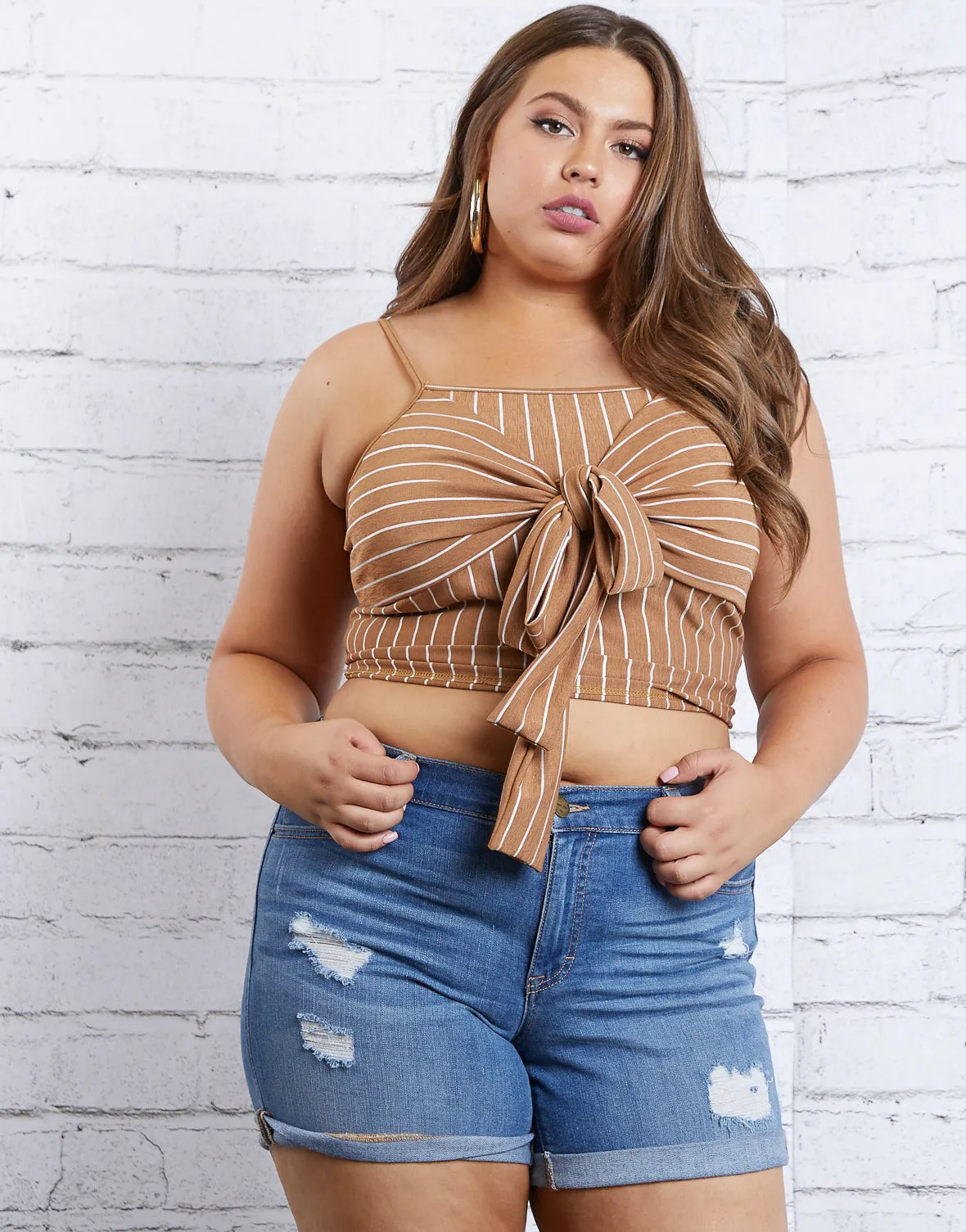 Plus Size Striped Tie Tank