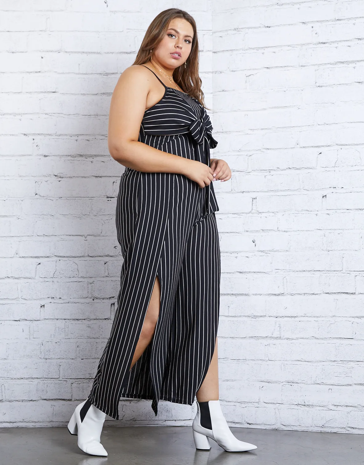 Plus Size Striped Tie Tank