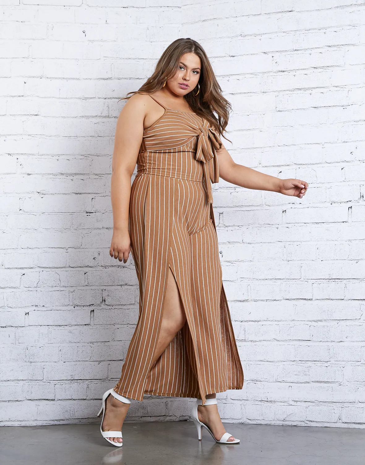 Plus Size Striped Tie Tank