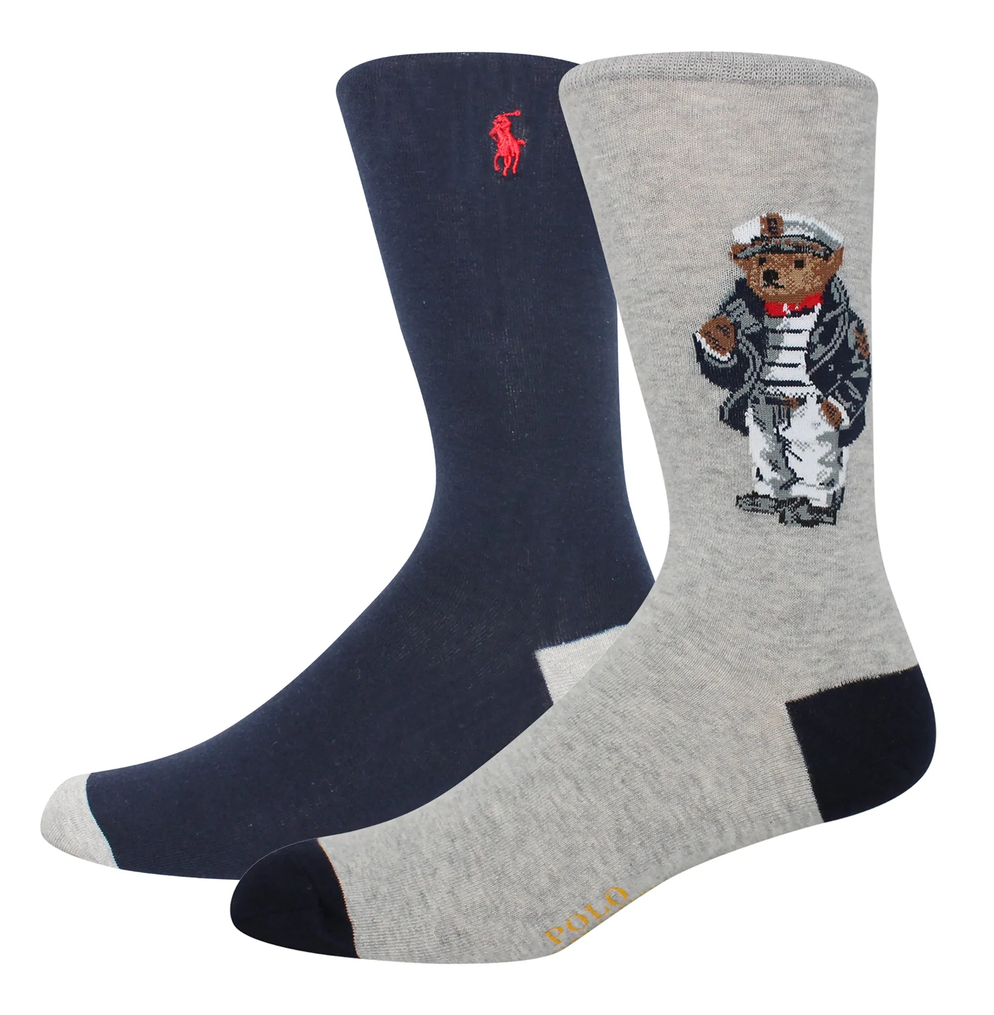 Polo Ralph Lauren Men's 2-Pack Assorted Sea Captain Polo Bear Solid Dress Sock