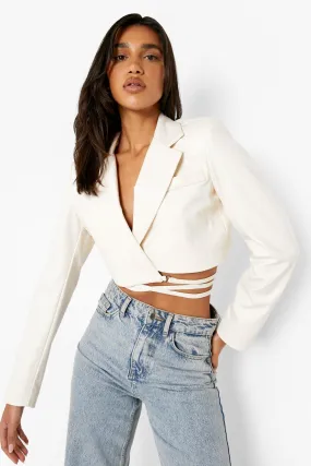 Pu Wrap Front Cropped Blazer