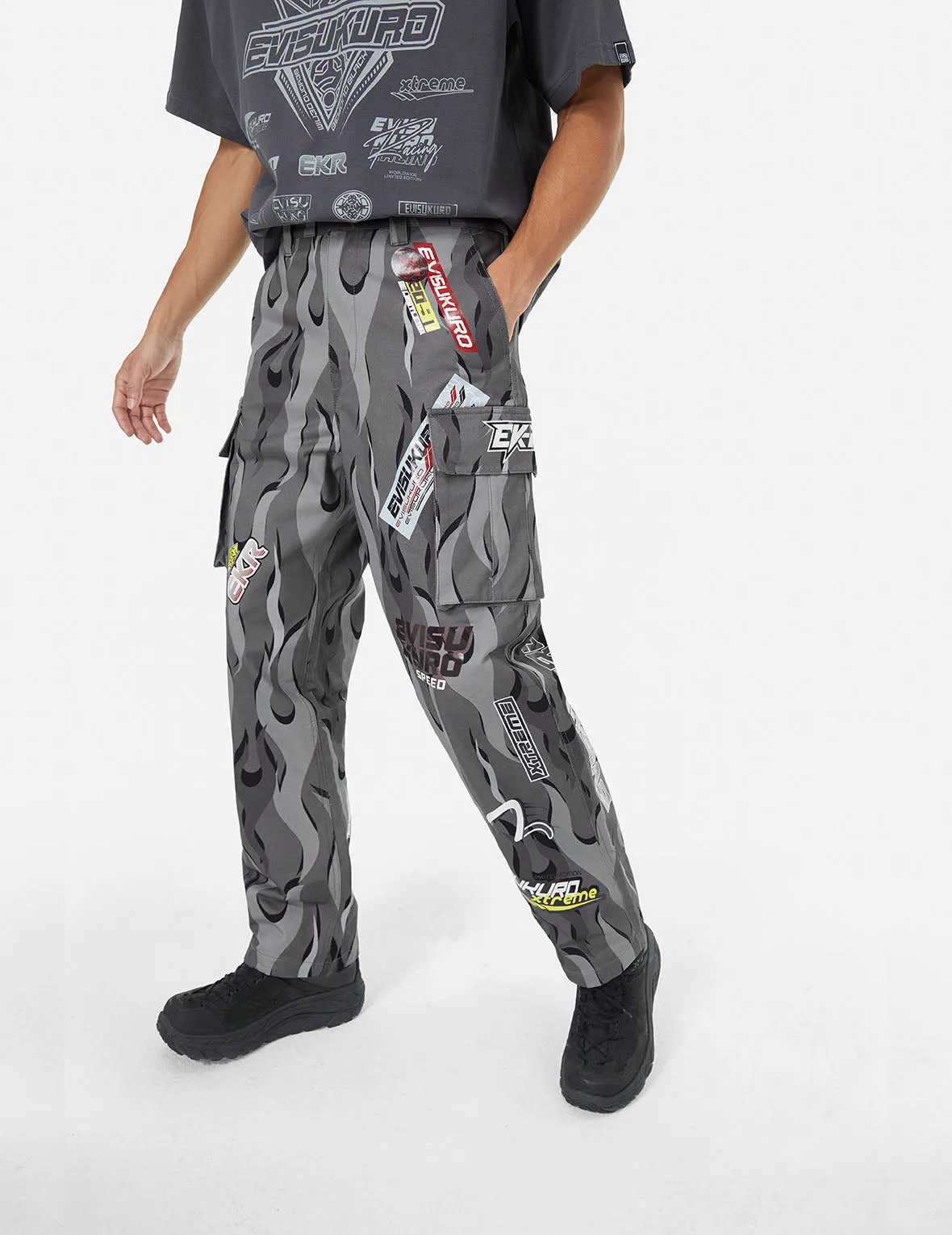 Racing Camouflage Wide-leg Cargo Pants