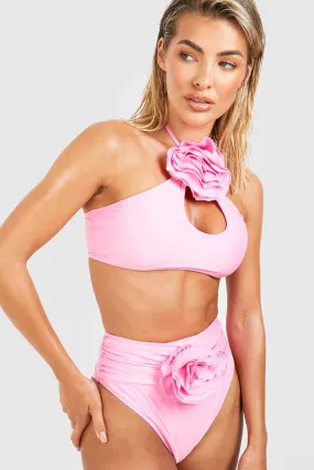 Rose Corsage Ruched High Waisted Bikini Brief