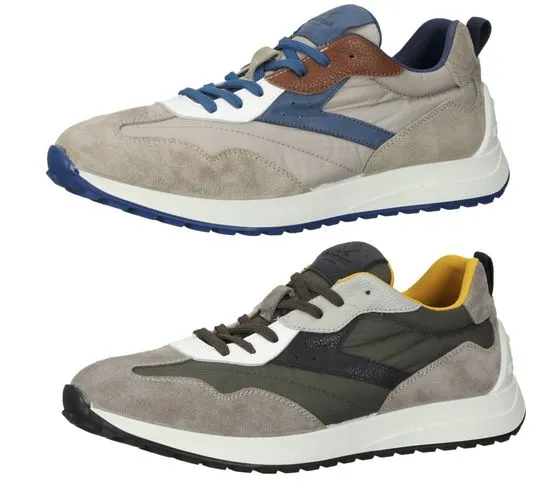 SANSIBAR sneakers da uomo in vera pelle con suola memory scarpe stringate alla moda beige/verde o beige/blu