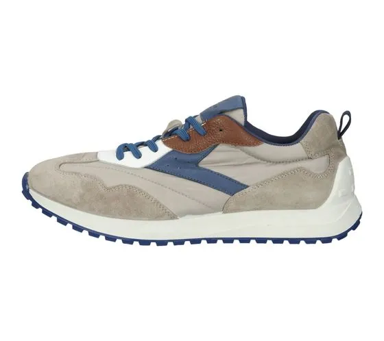 SANSIBAR sneakers da uomo in vera pelle con suola memory scarpe stringate alla moda beige/verde o beige/blu