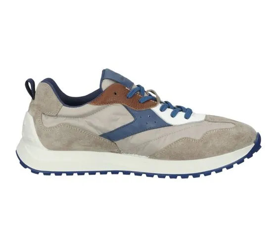 SANSIBAR sneakers da uomo in vera pelle con suola memory scarpe stringate alla moda beige/verde o beige/blu