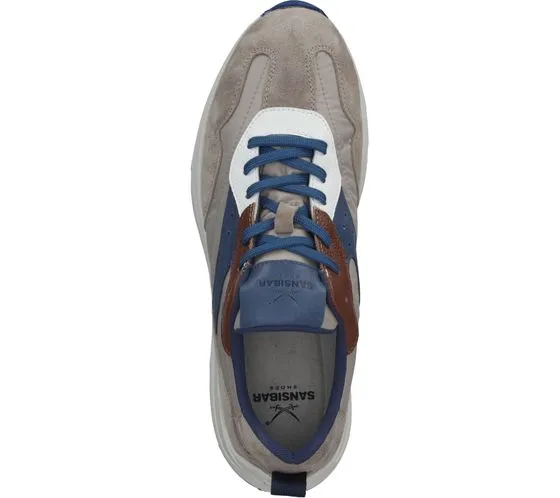 SANSIBAR sneakers da uomo in vera pelle con suola memory scarpe stringate alla moda beige/verde o beige/blu