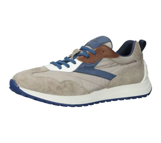 SANSIBAR sneakers da uomo in vera pelle con suola memory scarpe stringate alla moda beige/verde o beige/blu