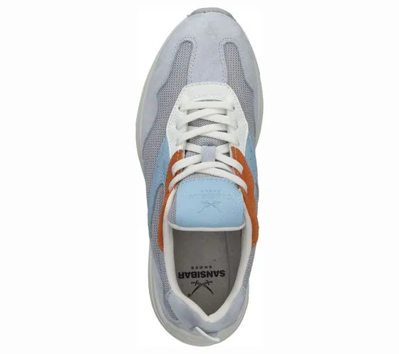 SANSIBAR sneakers donna in vera pelle con suola removibile stringata 109622 bianco/grigio/nero o blu/grigio/bianco