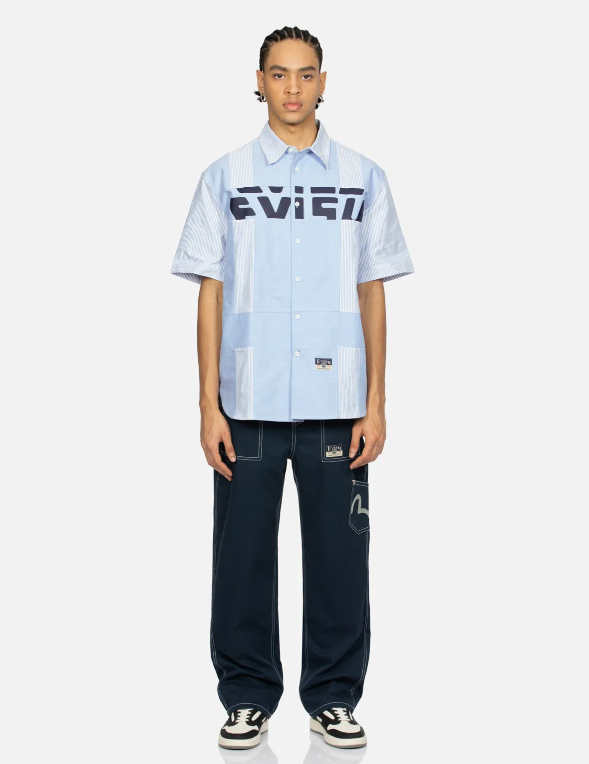 Seagull Embroidery with Contrasting Stitch Straight Fit Cargo Pants