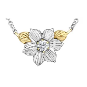 Shelly Purdy 14K White and Yellow Gold British Columbia Pacific Dogwood (0.11ct) Canadian Maple Leaf Diamond Necklace