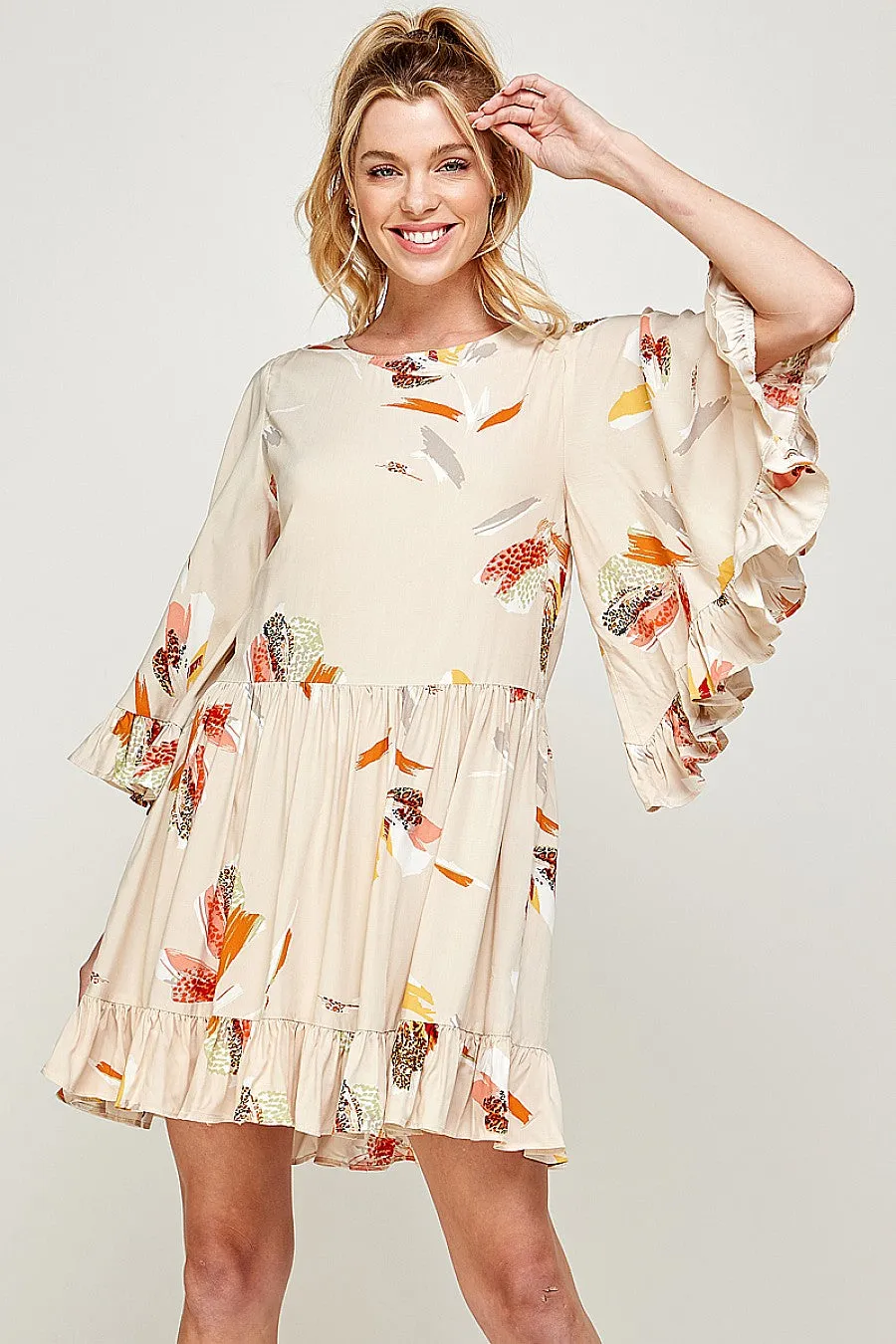 Short Printed Ruffled Dress