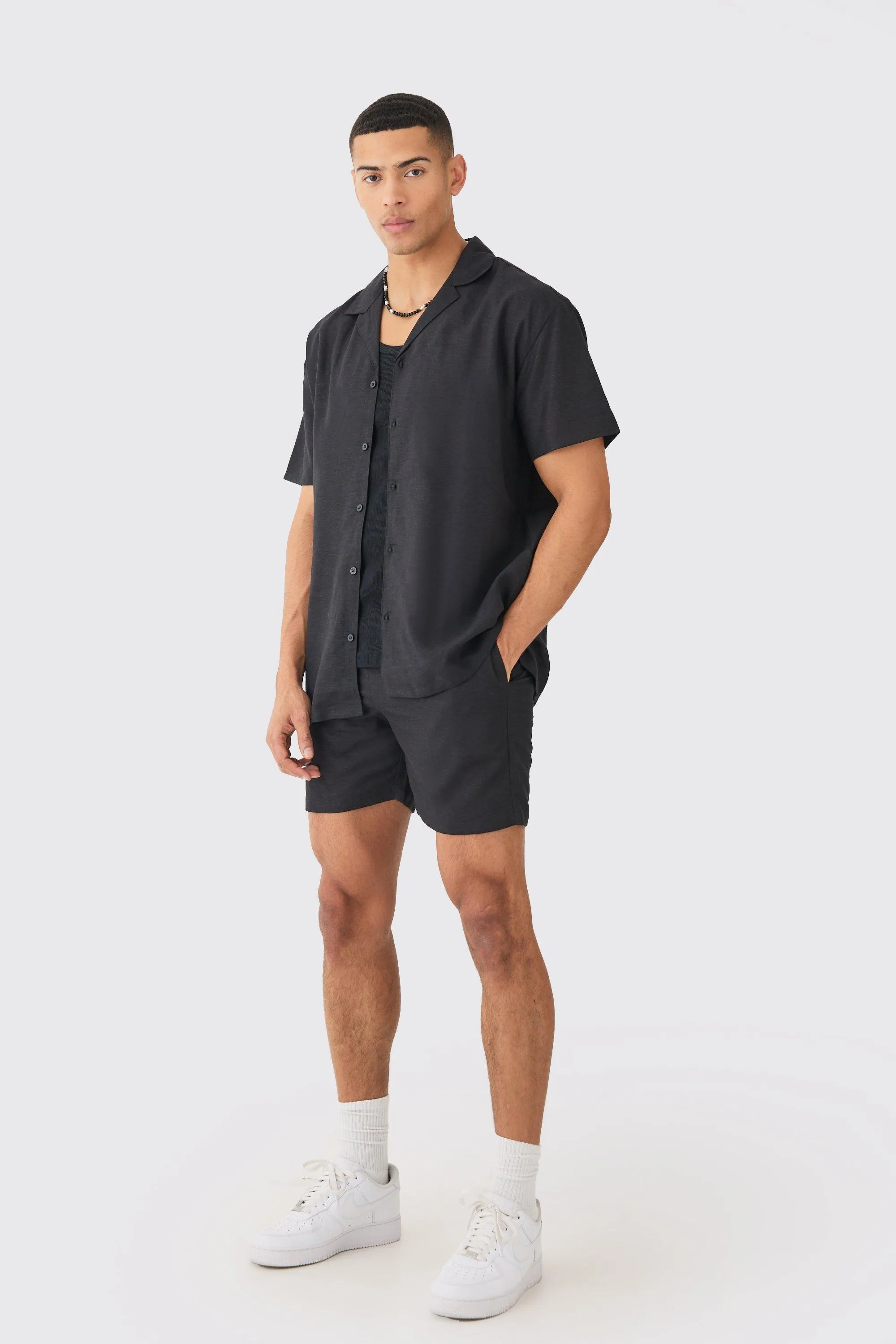 Short Sleeve Oversized Linen Shirt & Short | boohooMAN UK