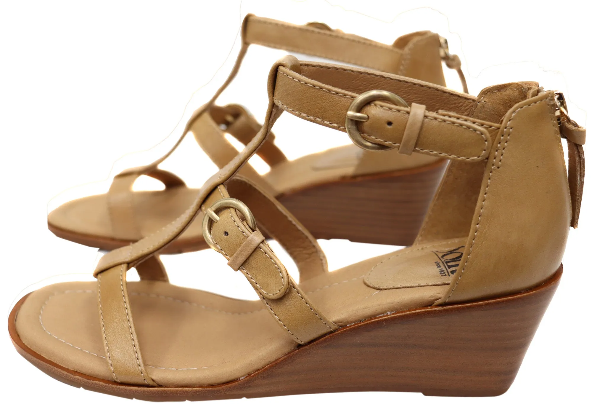 Sofft Gaige Womens Leather Wedge Sandals With Comfort Footbed