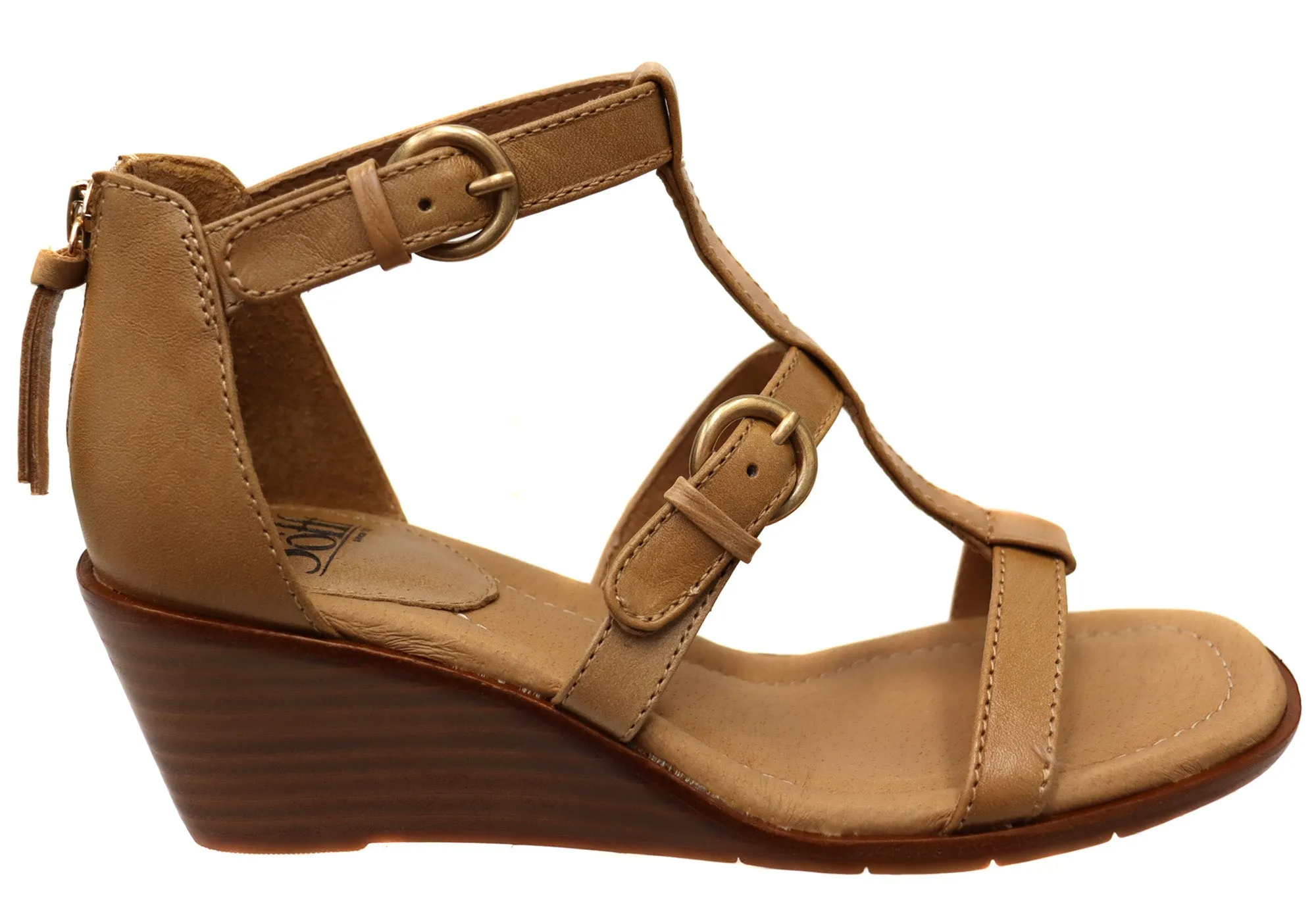 Sofft Gaige Womens Leather Wedge Sandals With Comfort Footbed