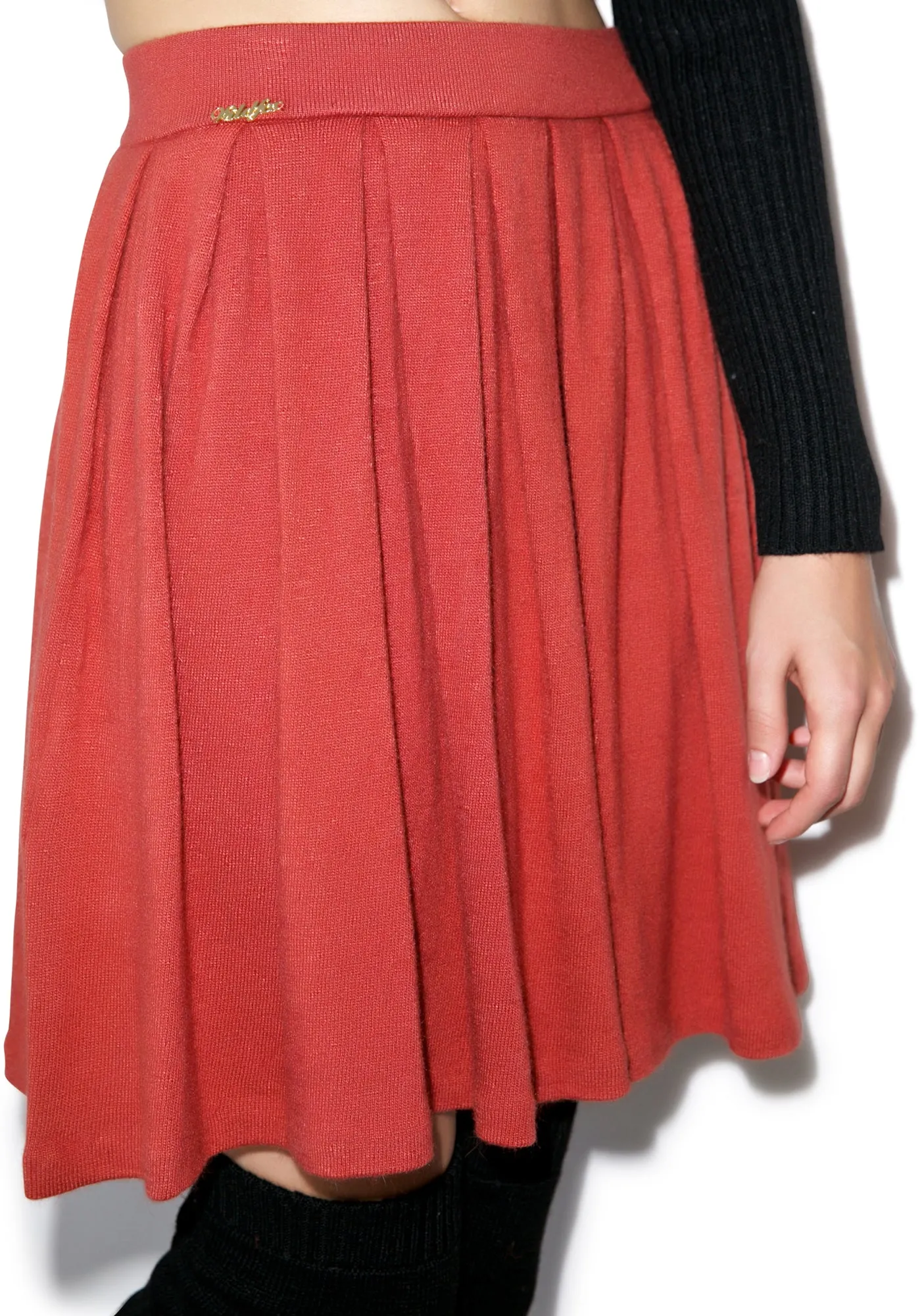 Solid Color Pleated Skirt-