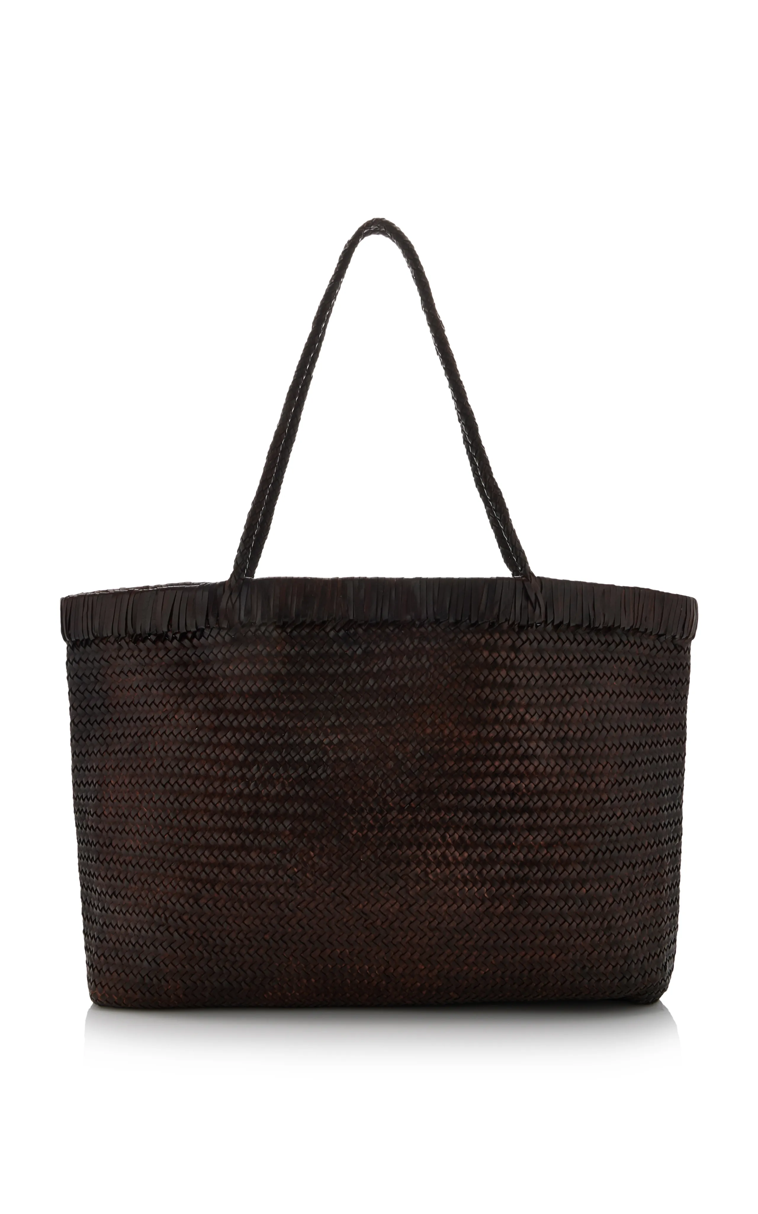 St. Agni Wide Bagu Woven Leather Tote Bag