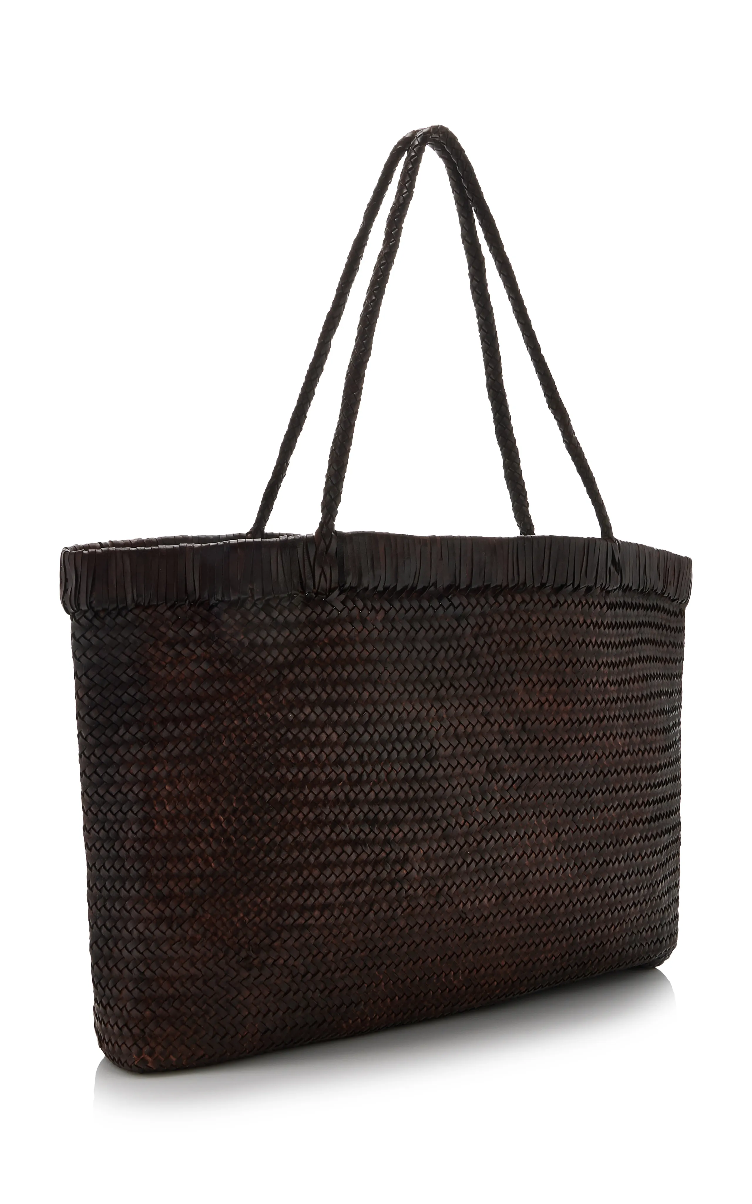 St. Agni Wide Bagu Woven Leather Tote Bag