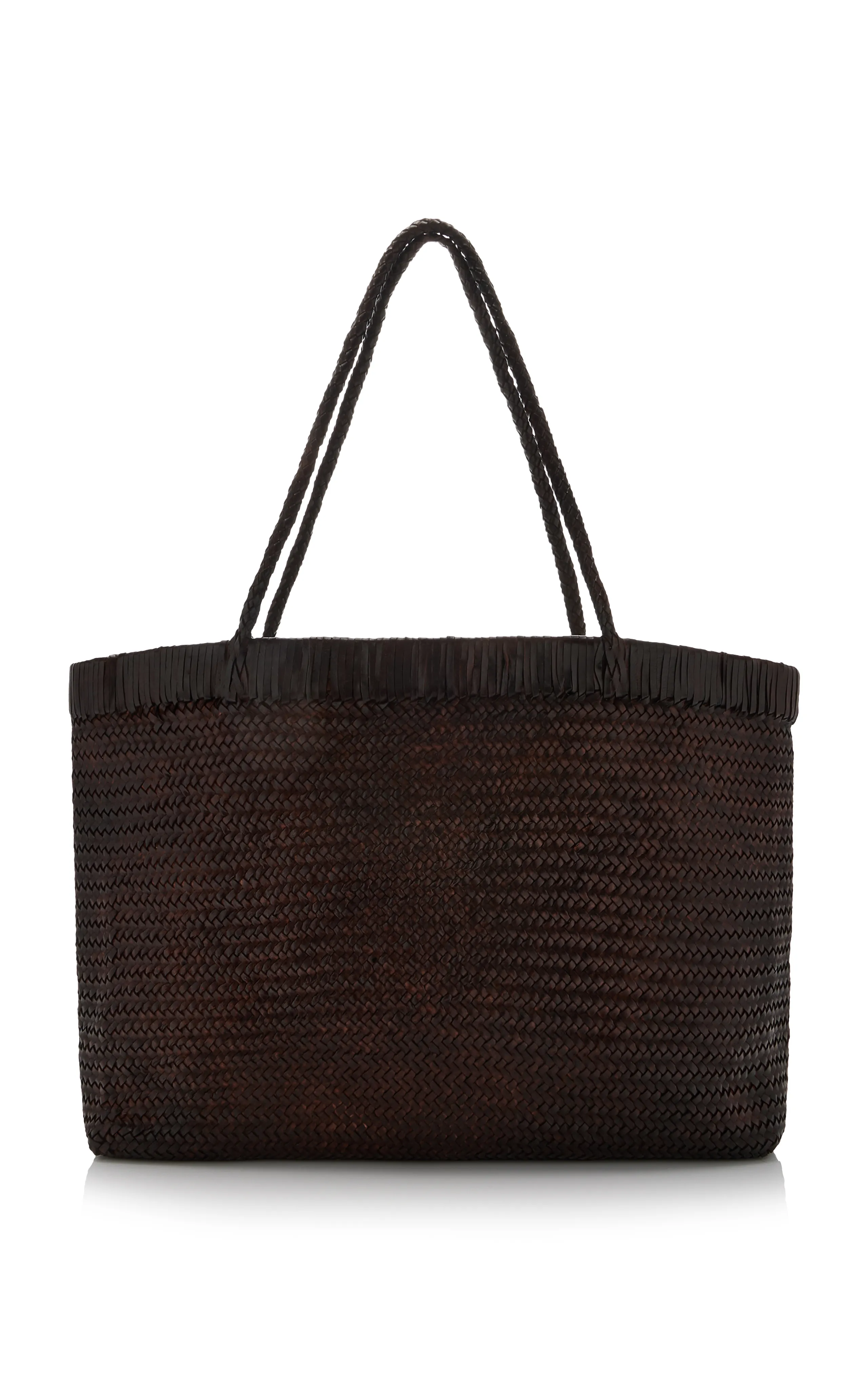 St. Agni Wide Bagu Woven Leather Tote Bag