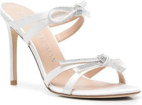 Stuart Weitzman 110mm SW Bow crystal embellished sandals White