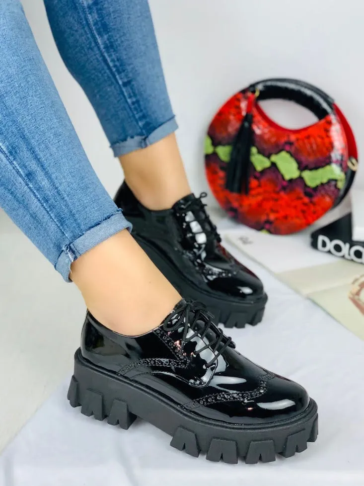 Stylish Shiny Black  Chunky Sneakers