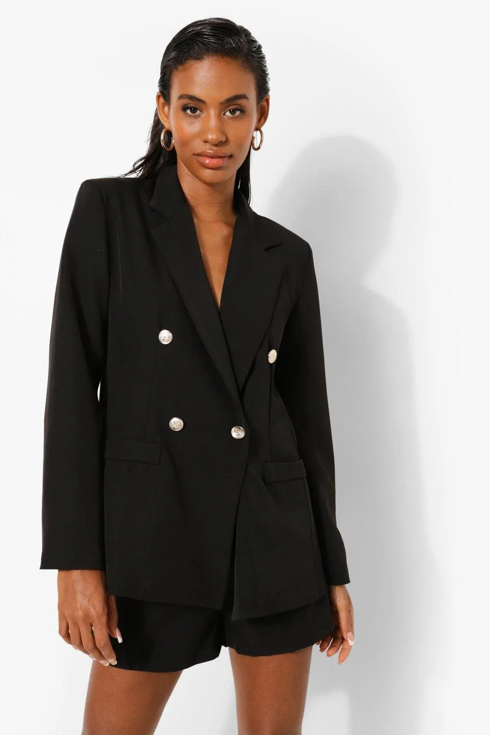 Tailored Gold Button Front Blazer