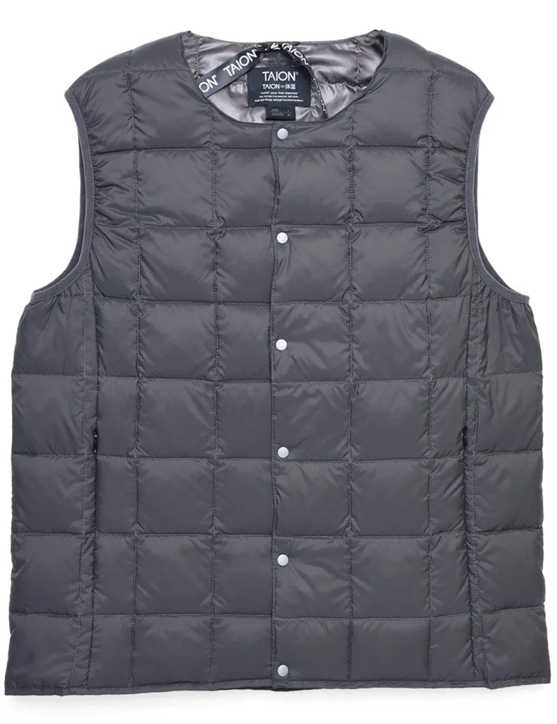 Taion Crew Neck Button Down Vest Dark Charcoal