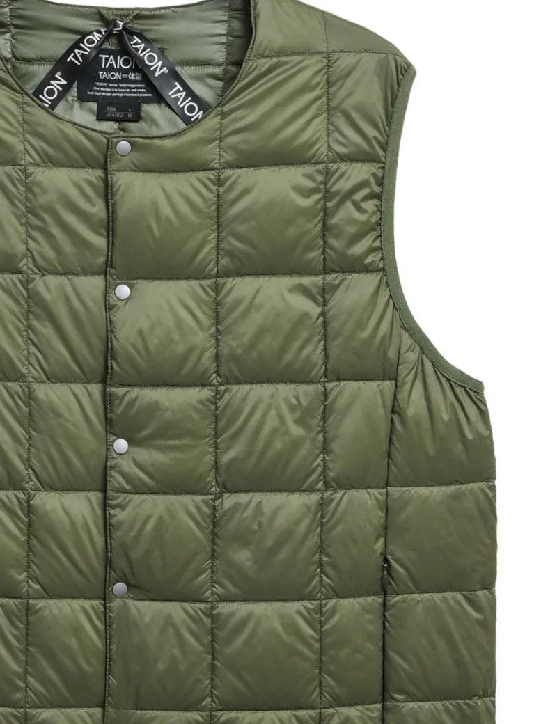 Taion Crew Neck Button Down Vest Dark Olive