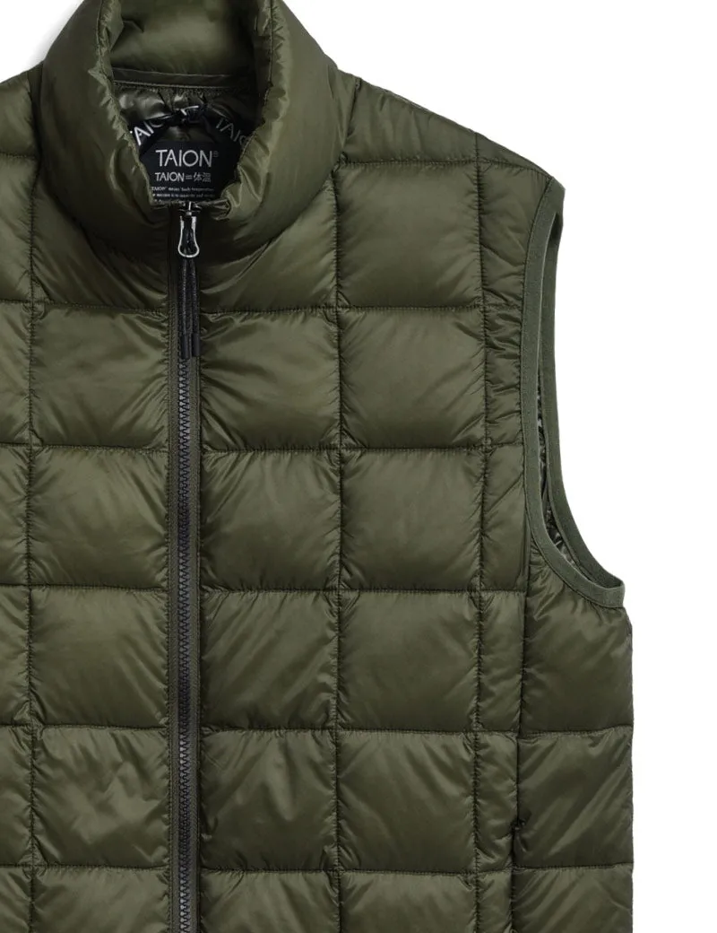 Taion Hi Neck With Zip Down Vest Dark Olive