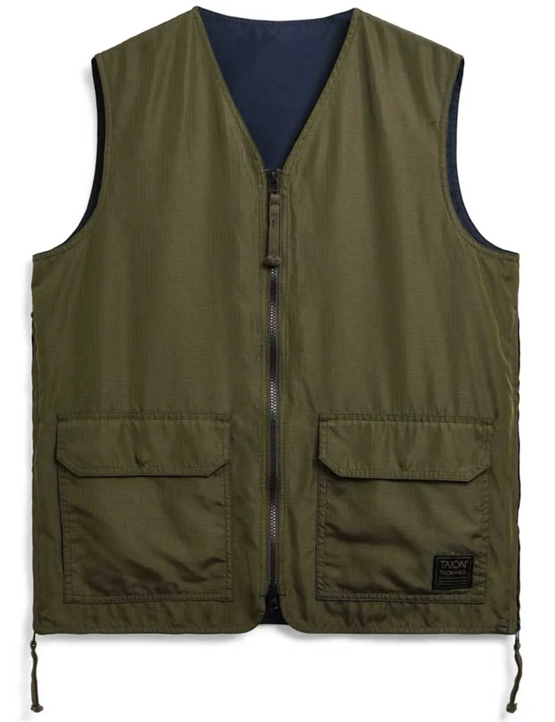 Taion Military Reversible V Neck Vest Dark Olive