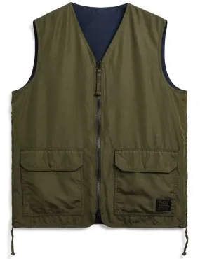 Taion Military Reversible V Neck Vest Dark Olive