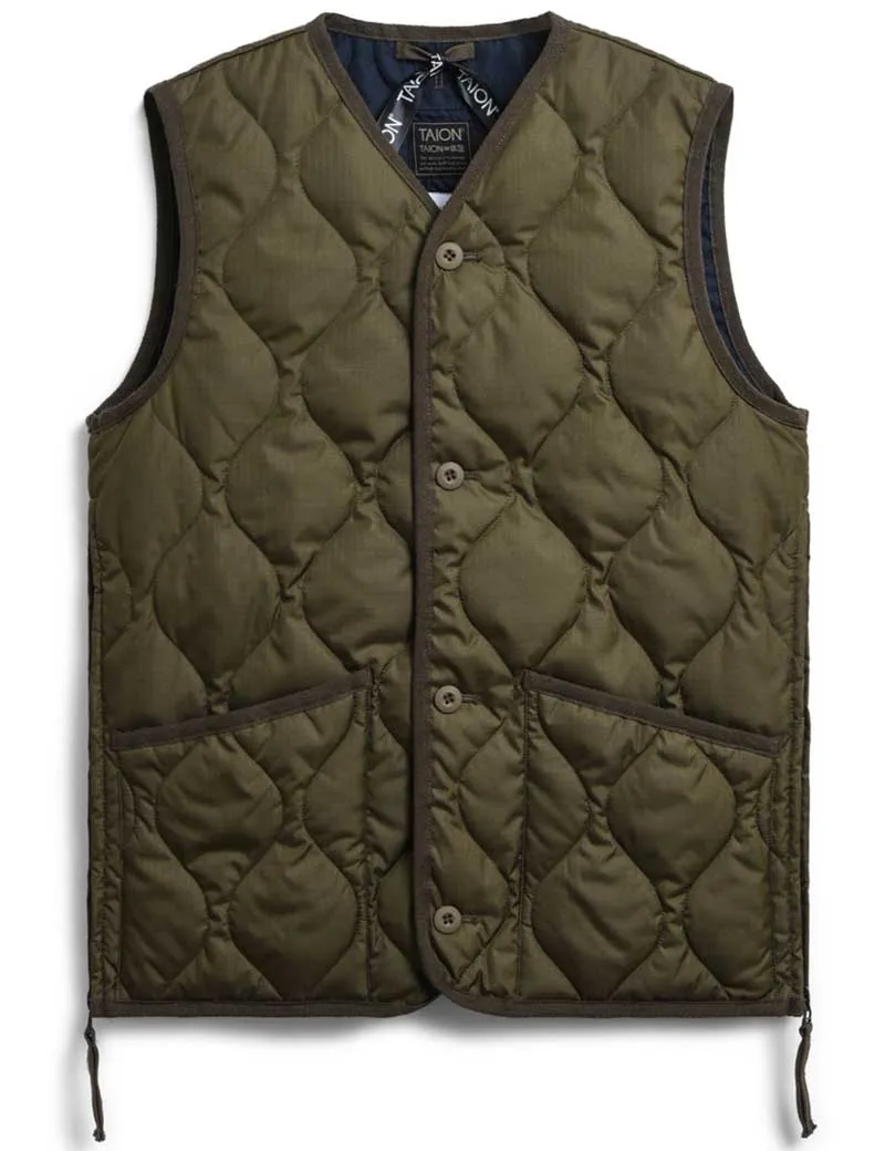 Taion Military V Neck Buton Down Vest Dark Olive