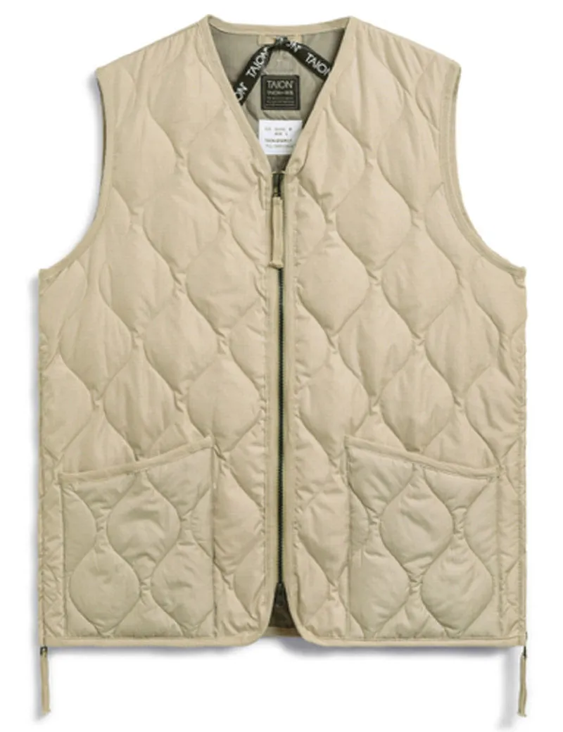 Taion Military Zip V Neck Down Vest Cream