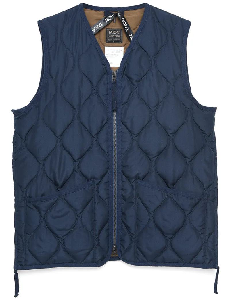 Taion Military Zip V Neck Down Vest Dark Navy