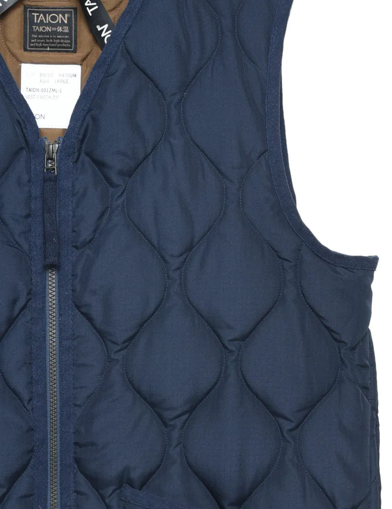 Taion Military Zip V Neck Down Vest Dark Navy